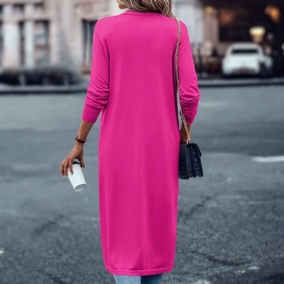 Hot Pink Casual Womens Solid Open Front Cardigan - Picture 2 of 5